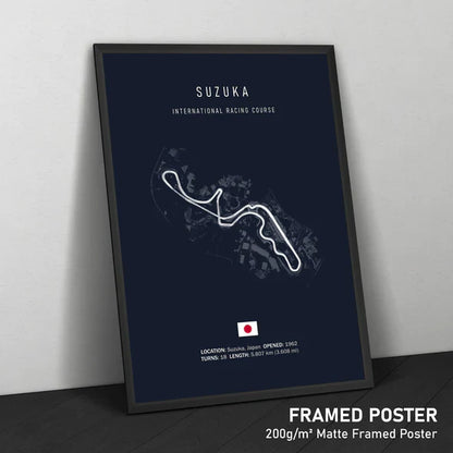 Illustratedtracks Poster – Suzuka International Racing Course – Navy